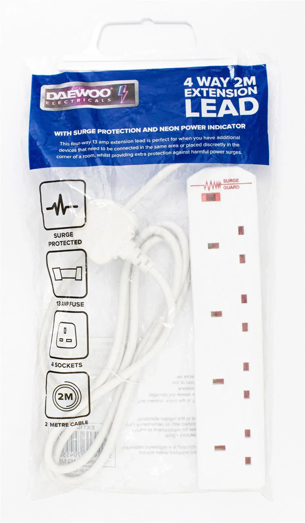 4 Gang Switched Extension Lead + Surge 2 Metre PIF2029 / EXT1028