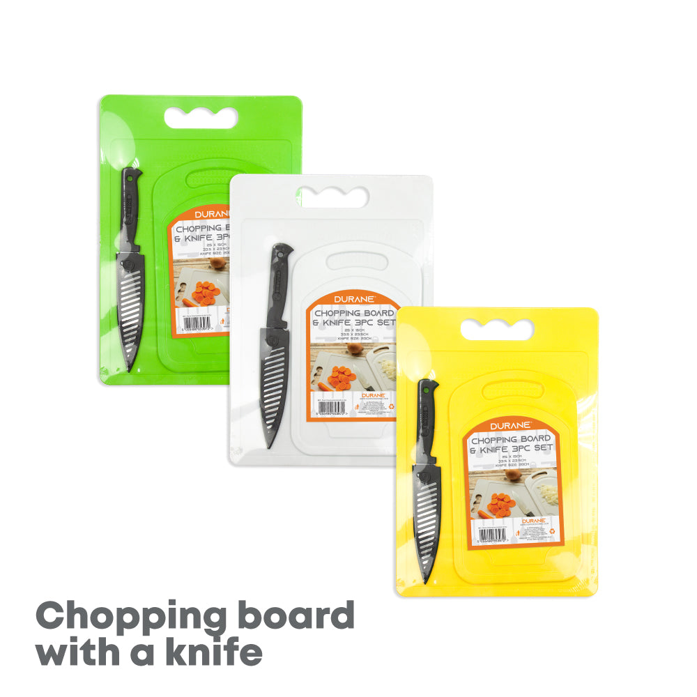 Plastic Chopping Board with Knife Set of 3 Assorted Colours 2938 / 9811