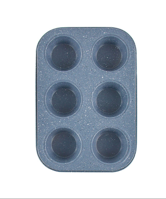 Metal Muffin Cupcake Baking Tray 6 Cups 26 x 18 x 3 cm Speckled Grey 8184