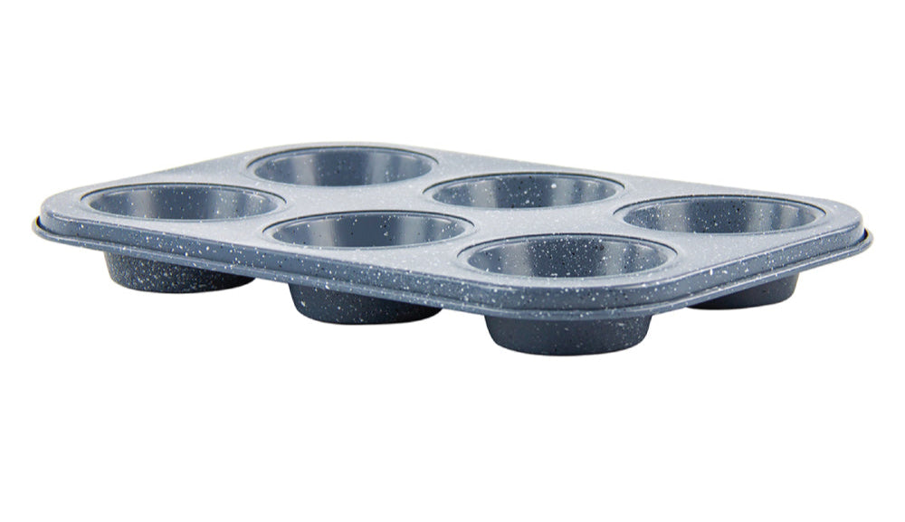Metal Muffin Cupcake Baking Tray 6 Cups 26 x 18 x 3 cm Speckled Grey 8184