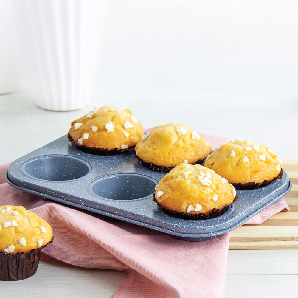 Metal Muffin Cupcake Baking Tray 6 Cups 26 x 18 x 3 cm Speckled Grey 8184