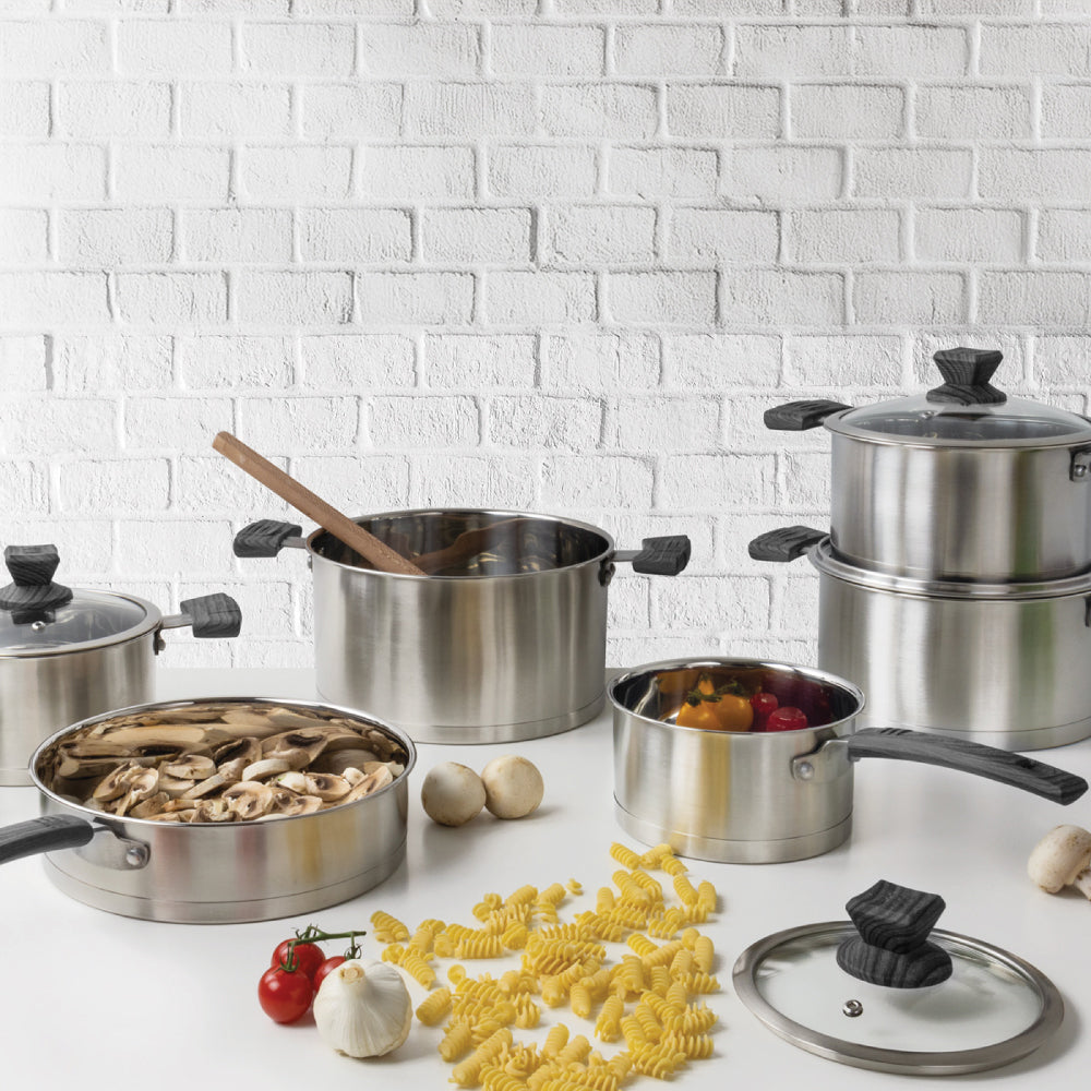 SQ Professional Lustro Touch Stainless Steel Cookware Set of 6 Black 9966