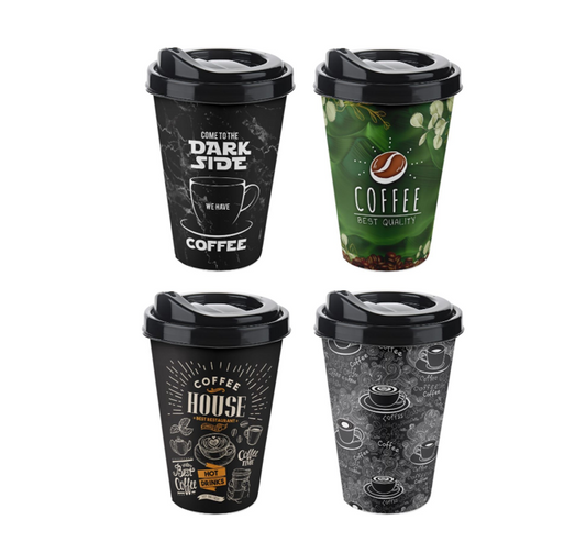 TTZ Plastic Reusable Travel Coffee Cup 400ml Assorted Designs AP9122
