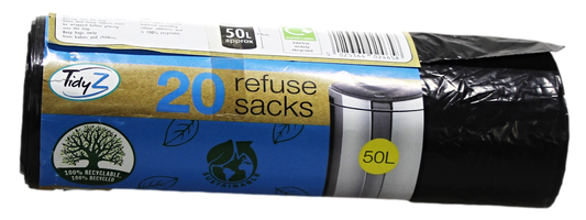 Refuse Sacks Bin Bags 50L 120 x 79cm Roll of 20 B0234