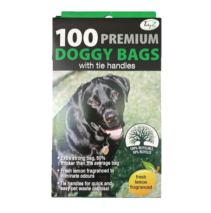 Premium Doggy Poop Bags with Tie Handles Fragrance Pack of 100 B0355