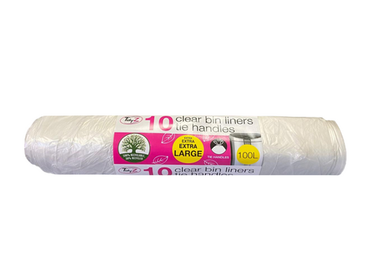 Extra Large Clear Pedal Bin Bag Liners with Tie Handles 100L 110 x 160 cm Roll of 10 B0558