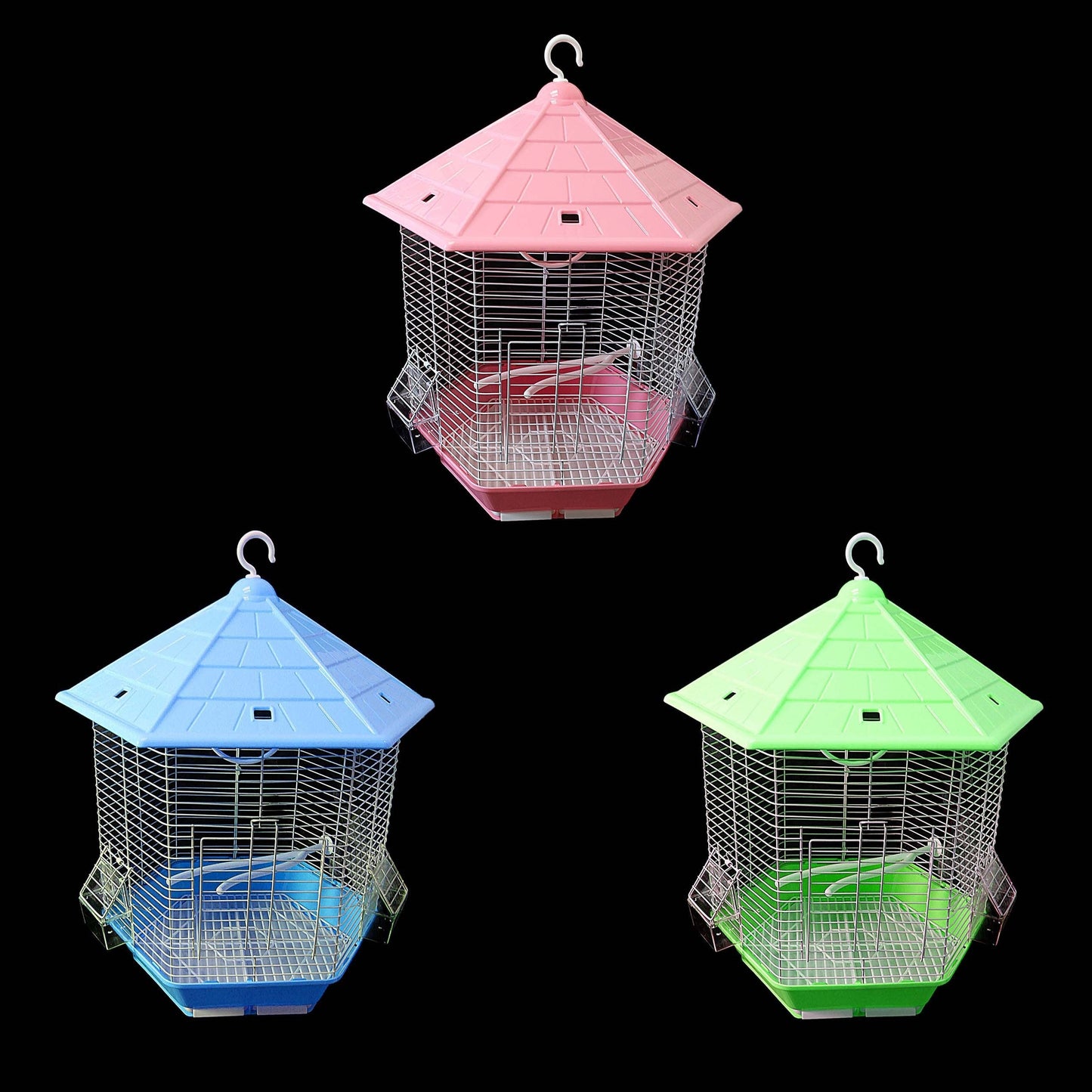 Hexagon Metal Bird Cage 26 x 30 cm Assorted Colours 1006