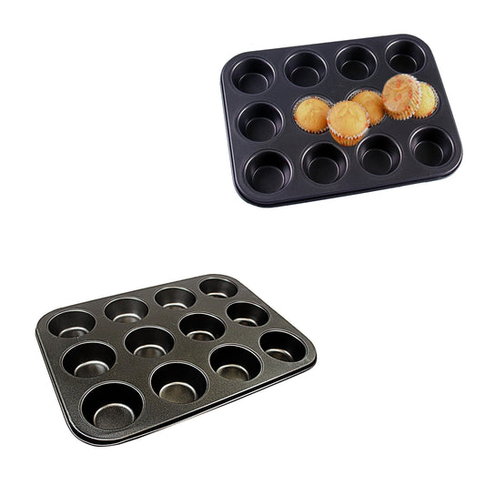 Metal Muffin Cupcake Baking Tray 12 Cups 26 x 35 cm Black 4975 A