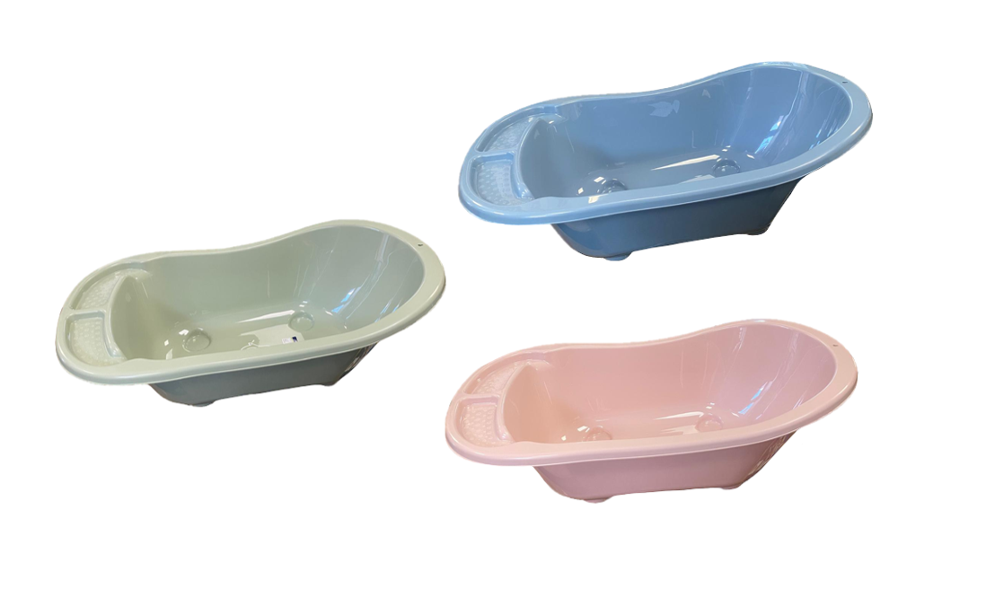 Plastic Baby Bath with Drain Assorted Colours D12004
