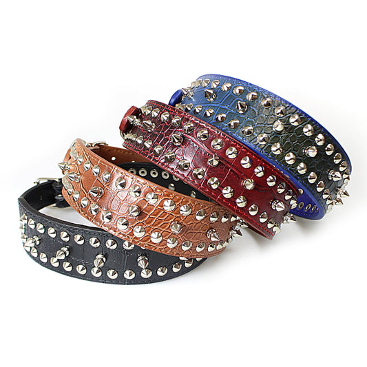 Pet Dog Adjustable PU Leather Studded Collar 4.5 x 56cm Assorted Colours 2014