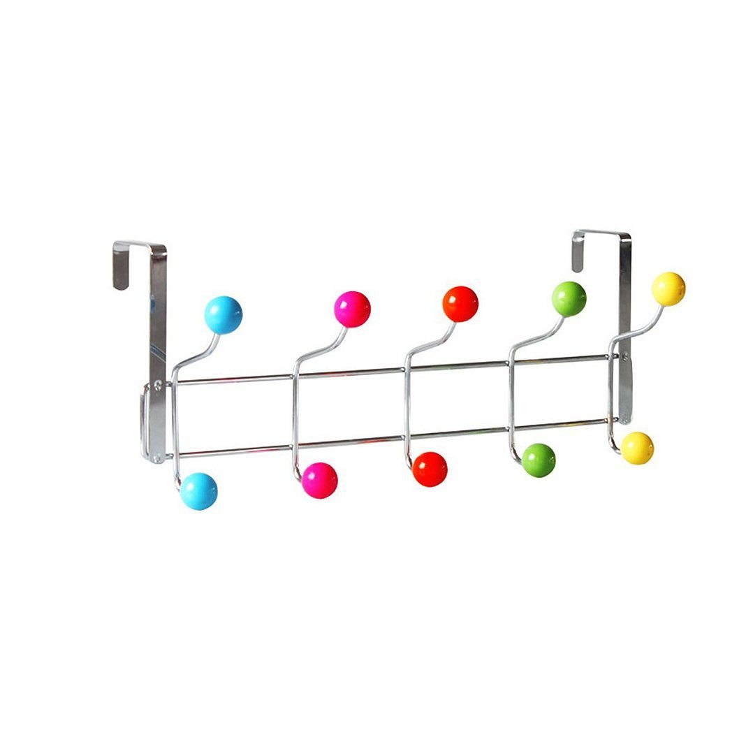 Metal Coat 10 Hook Door Hanger Rack with Coloured Hooks 40cm 0883 A