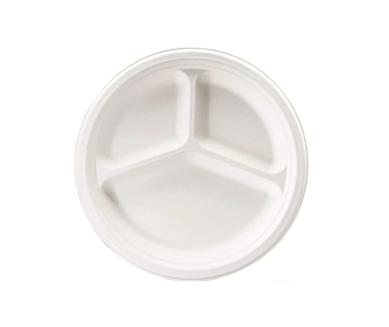 Disposable Compostable Eco-Bio Bagasse Sugarcane 3 Compartment Plates 10" Pack of 8 EC1963