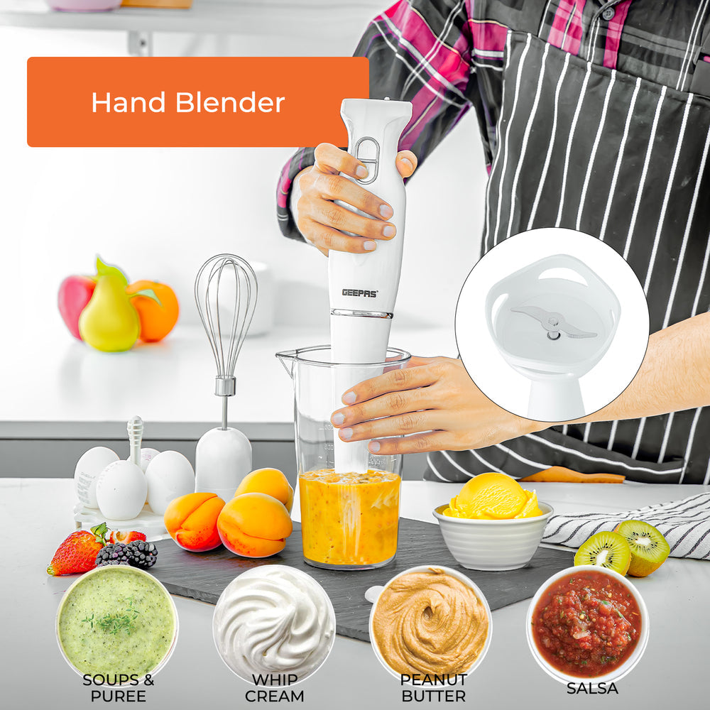 Electric Kitchen 4 in 1 Hand Blender Stick including Whisk 200W White GHB6144UKWT