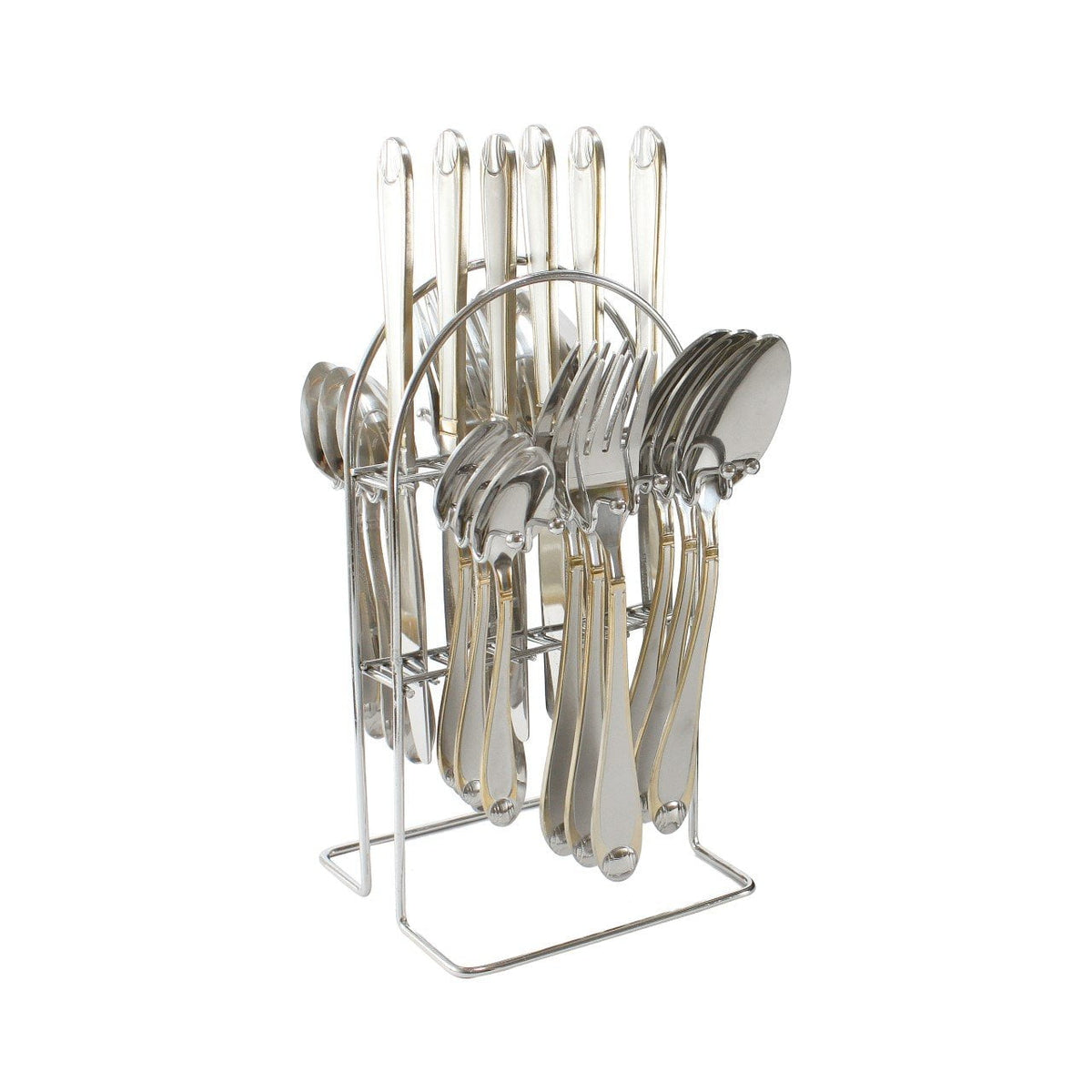 Huayu Stainless Steel Cutlery Set of 24 Silver with Gold Rim 9697