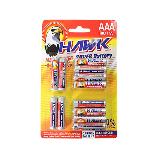 12 Pack Hawk Super Battery AAA 1.5V Carbon Battery 01876