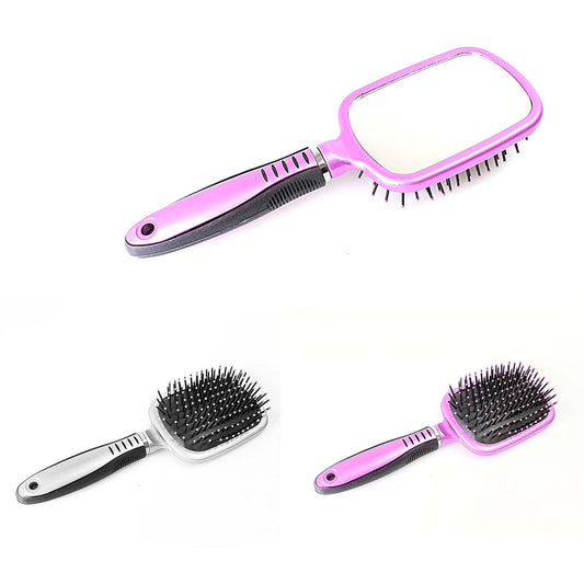 Plastic Hair Brush with Glass Mirror Assorted Colours 2185