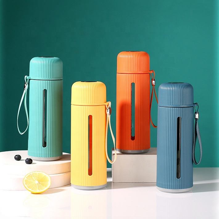 Glass / Plastic Water Bottle Flask with Strap 500 ml 21 x 7 cm Assorted Colours 6880