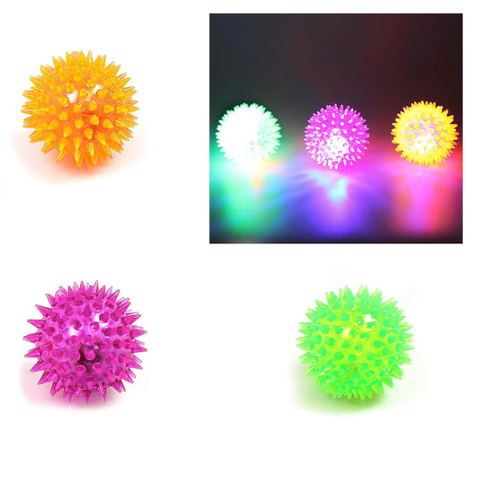 Pet Dog Toy Flashing Light Up Spikey Ball Assorted Colours 7041