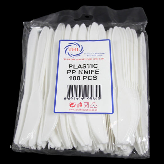 Plastic Disposable White Knife 100 Piece THL9584