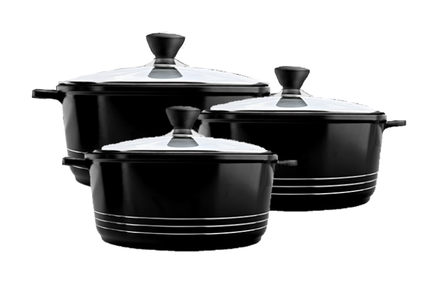 Laria Non Stick Die Cast Stockpot Pan Set 3pcs Black 10181 / AA2209