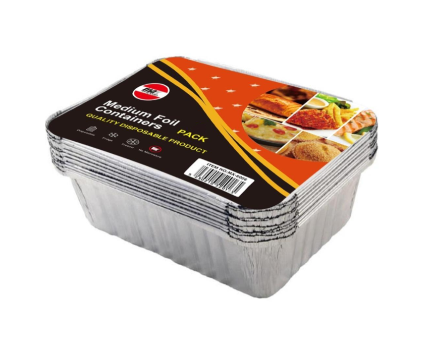 Disposable Aluminium Foil Food Containers Medium Pack of 8 MX6006 A