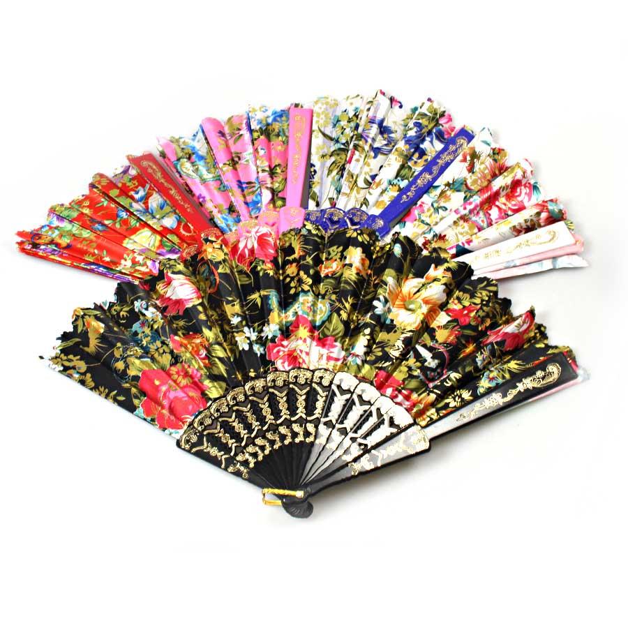 Chinese Folding Black Frame Peony Pattern Nylon Handheld Mini Folding Hand Fan 37cm 0915A