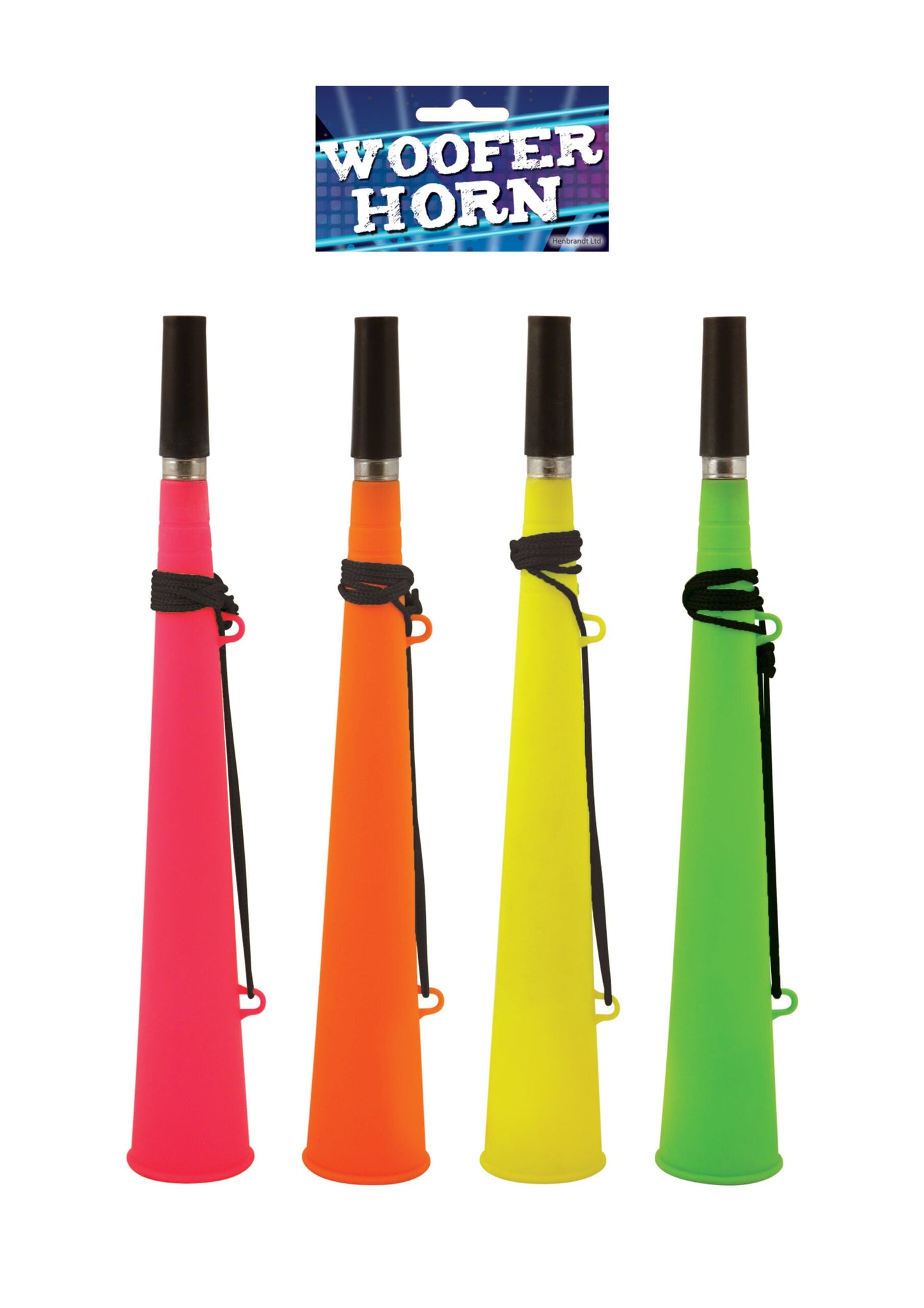 Large Plastic Carnival Festival Party Woofer Horn with String 37cm Assorted Colours N52198