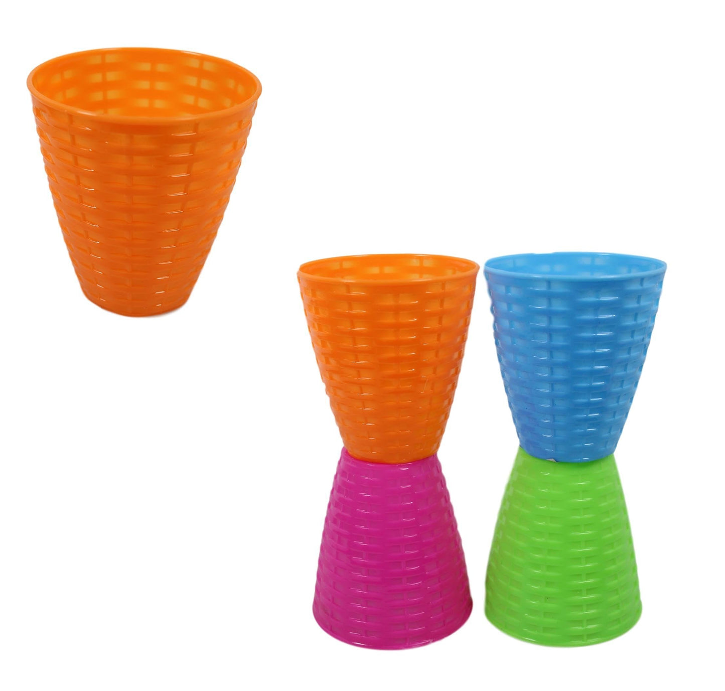 Plastic Rattan Style Party Cups 9cm Pack of 4 Assorted Colours 5494