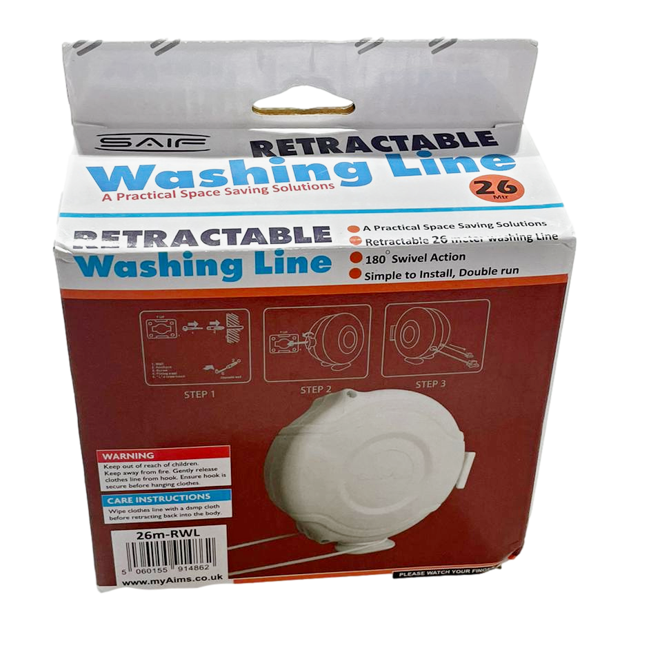 Outdoor Garden Retractable Washing Line 26 Metre 13.5 x 14 x 6cm 26MD1 / 14862