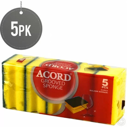 Accord Yellow Double Sided Grooved Kitchen Washing Up Sponge Scourer 9 x 6.5cm Pack of 5 STR521 / ACORD521