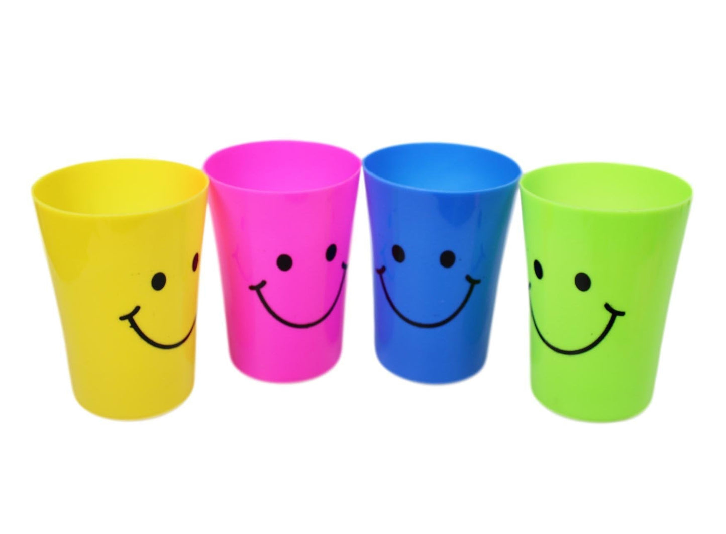 Plastic Smiley Face Glasses Cups Pack of 4 Assorted Colours SKU 0439