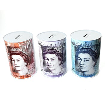 Large Coin Money Tin Piggy Bank Savings Box – 15 x 22cm, Assorted Royal Designs