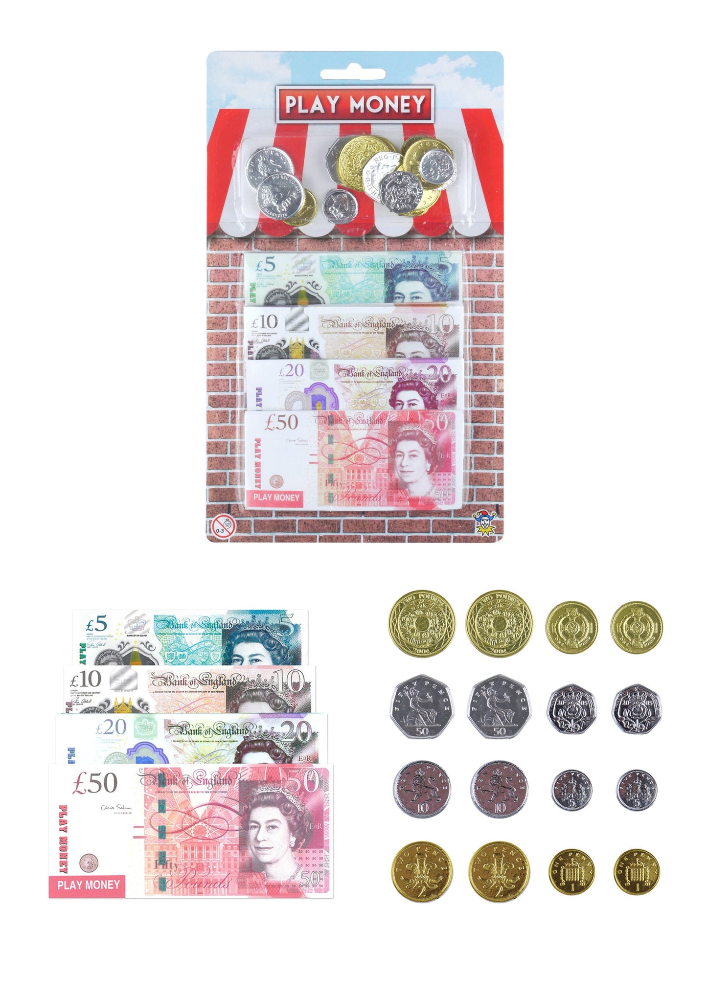 Kids Fake Play Money Notes & Pound Coins 15 x 1 x 22.5cm T09378 A