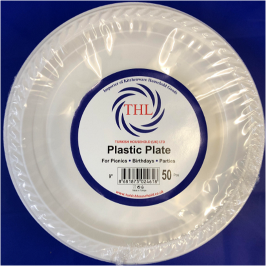 9" White Plastic Plate Pack of 50 THL2461