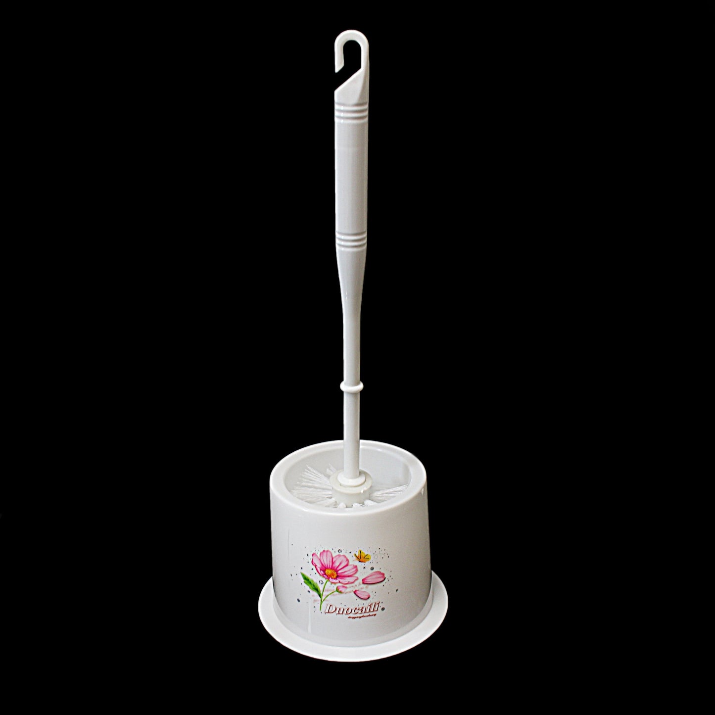 Bathroom Plastic Toilet Brush and Holder with Floral Print Design 0406 A