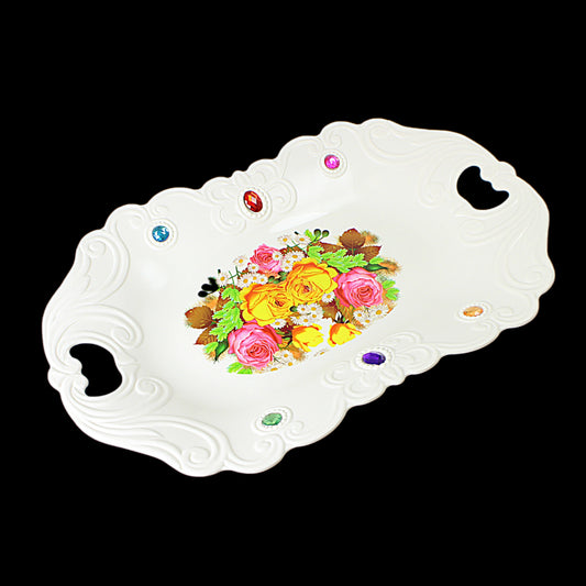Plastic Jewelled Serving Tray with Handles and Printed Design 35 x 23 cm Assorted Designs 3210