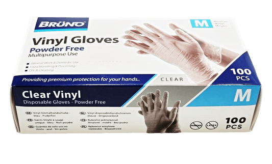 100 Medium Disposable Vinyl Clear Examination Gloves Powder Free Latex Free Gloves  VG002
