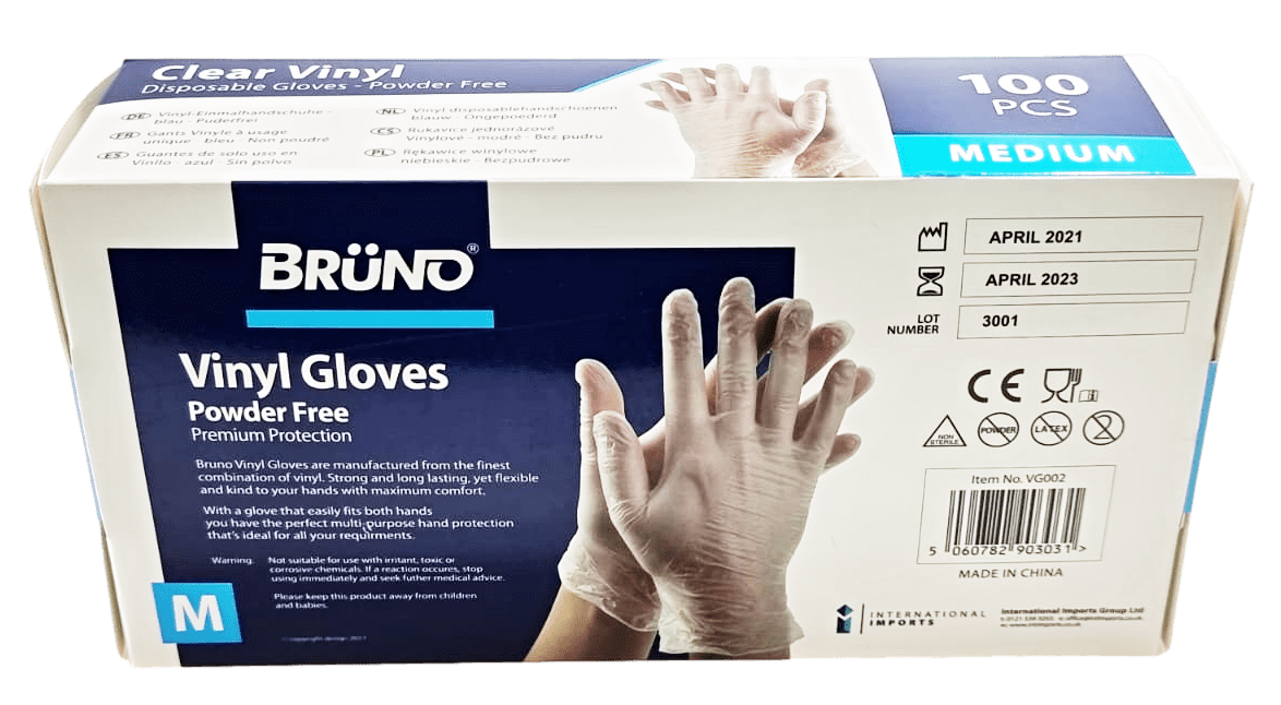 100 Medium Disposable Vinyl Clear Examination Gloves Powder Free Latex Free Gloves  VG002