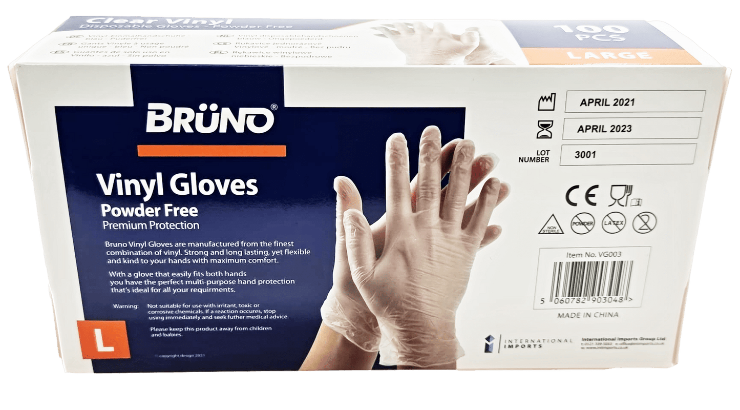 100 Large Disposable Vinyl Clear Examination Gloves Powder Free Latex Free Gloves VG003