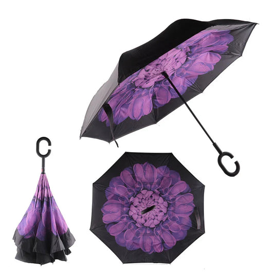 Reverse Inverted Double Layer Umbrella C Handle 80cm Assorted Designs 6550 A