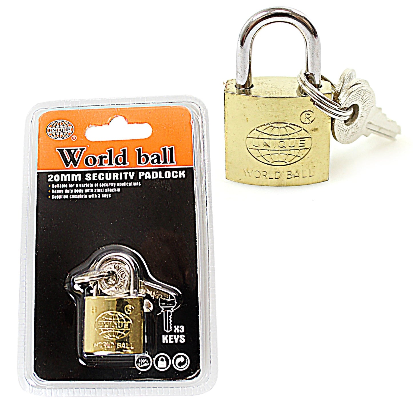 Security World Ball Padlock with 3 Keys 20mm 0242 A