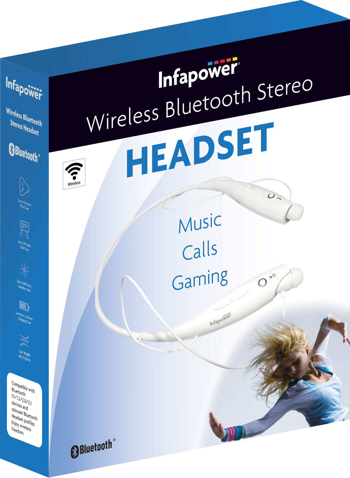Wireless Bluetooth Neck Earphones Headset for Music Calls Gaming White X304WHL