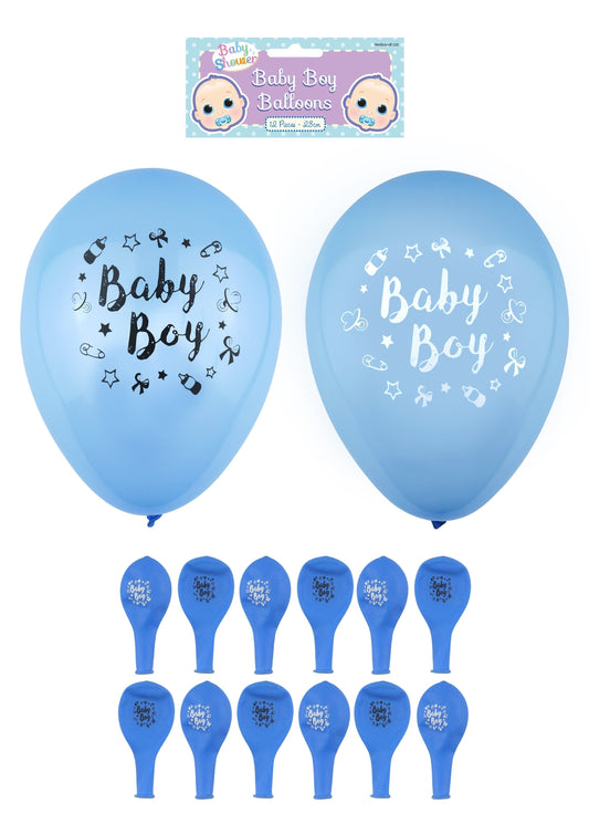 Baby Boy Party Birth Celebration Balloons 23cm Pack of 12 Blue SKU X38745