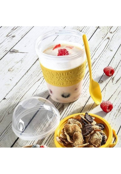 TTZ Plastic Take And Go Yoghurt Muesli Granola Cup with Dome Top 600ml Assorted Colours AP9199