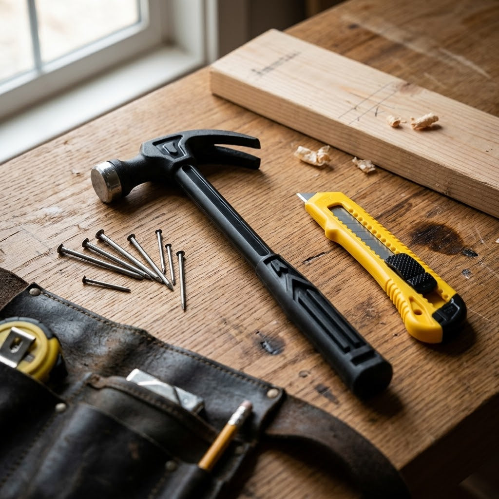 DIY Tools Set of 2 – Claw Hammer &amp; Stanley Knife, 18.5cm &amp; 14.5cm, SKU 7664