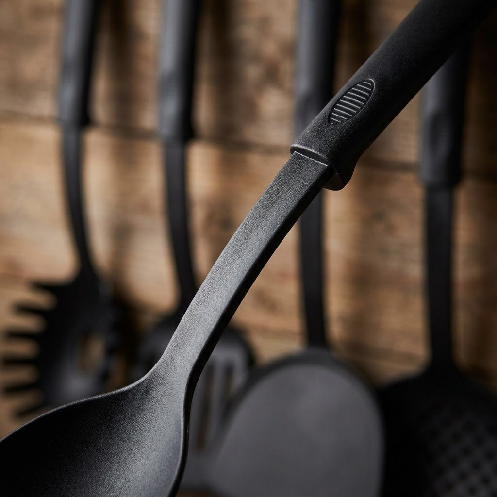 Plastic Assorted Kitchen Cooking Utensils Black 30 cm Set of 6 1901