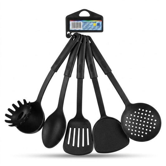 Plastic Assorted Kitchen Cooking Utensils Black 30 cm Set of 6 1901