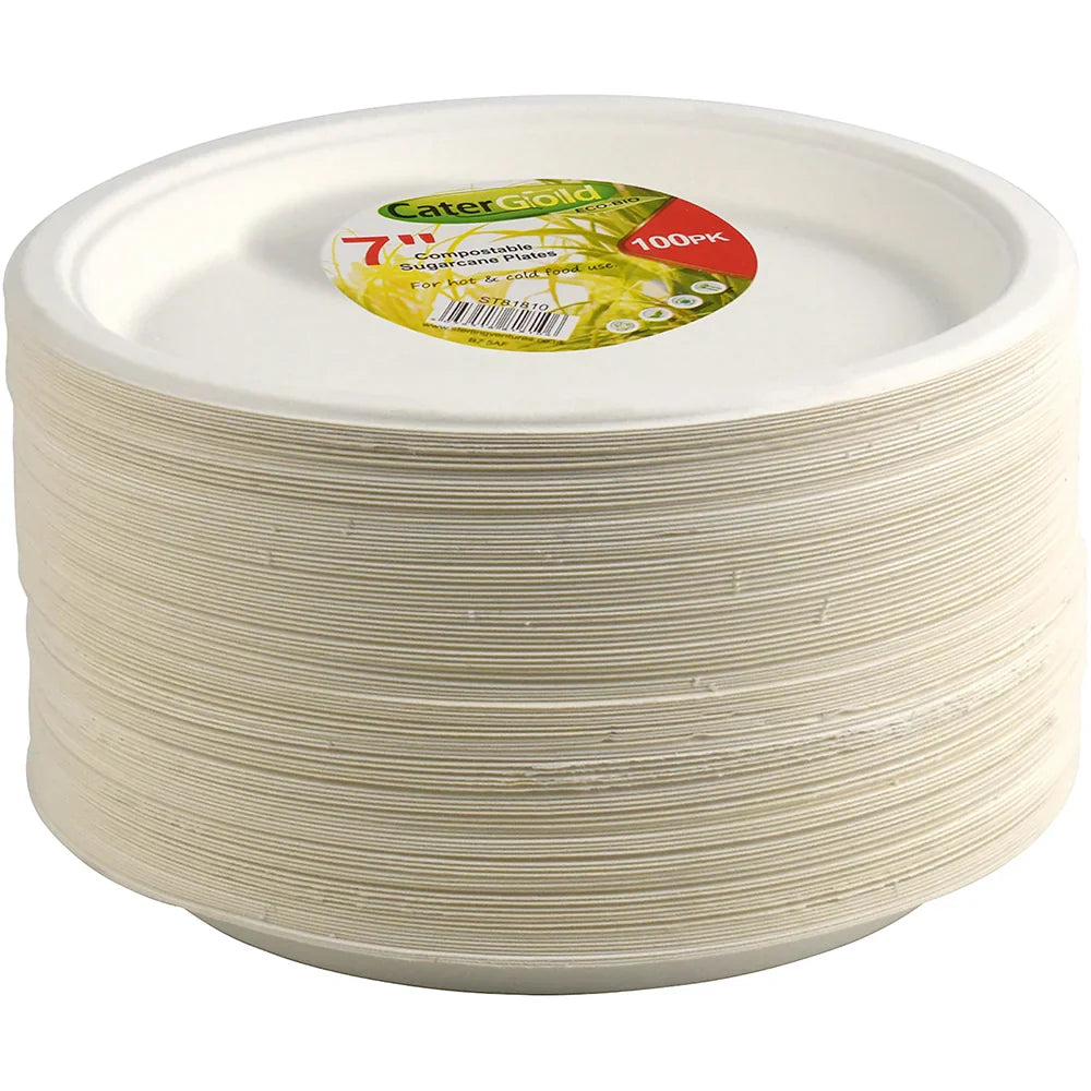 Disposable Compostable Eco-Bio Bagasse Sugarcane Plates 7" Pack of 100 ST81810