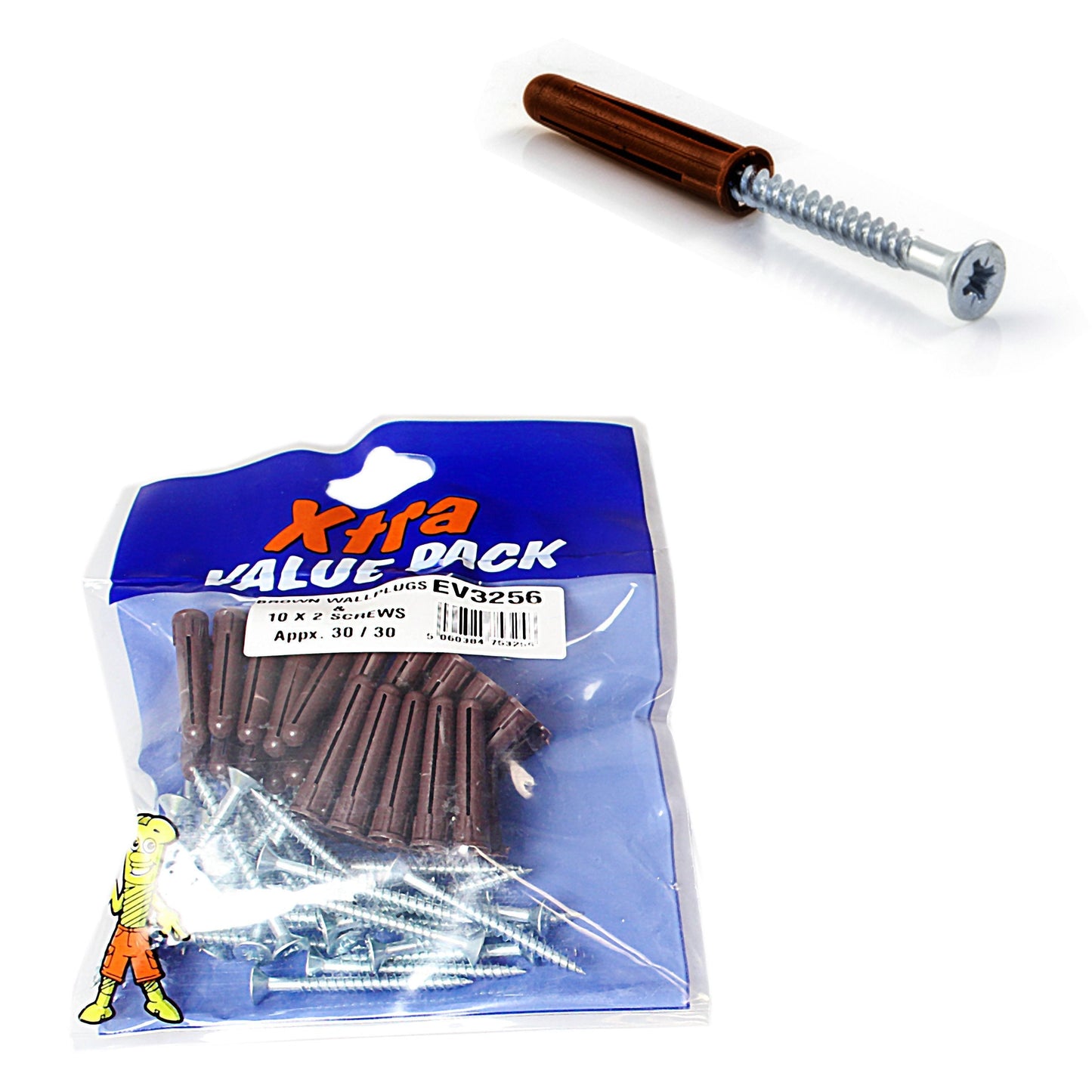 Brown Wall Plugs & 10 x 2 Screws Xtra Value Diy 5325 / 3256