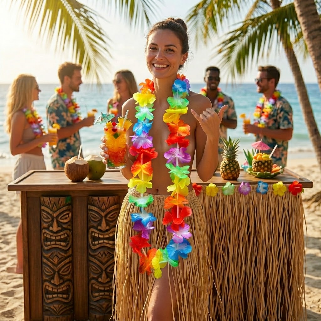 Plastic Rainbow Hawaiian Flowers Hula Lei Garland 90cm, SKU 5898 A